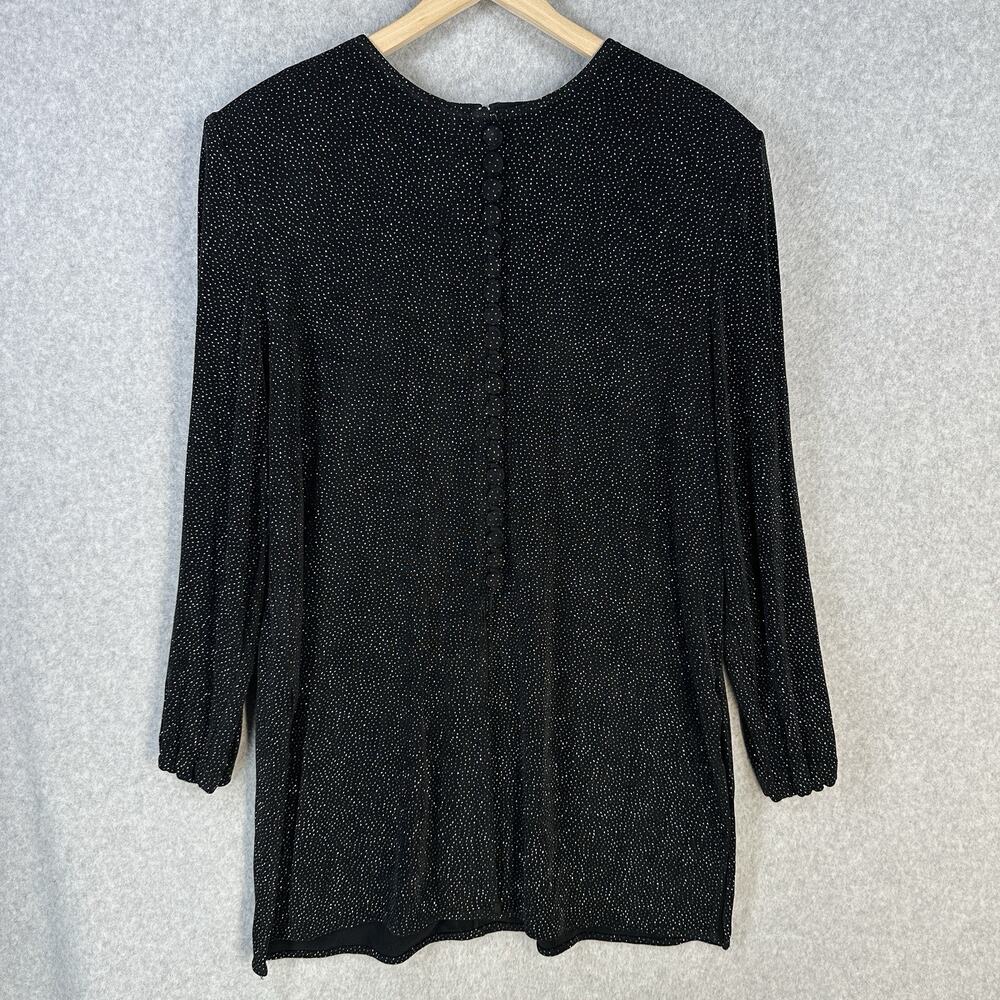 J.S. Edward Womens Evening Top Size 14 Black with Silver Glimmer Button Front US